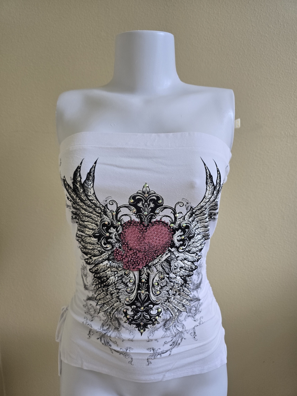 White Strapless Sequin Heart Wing Tube Top